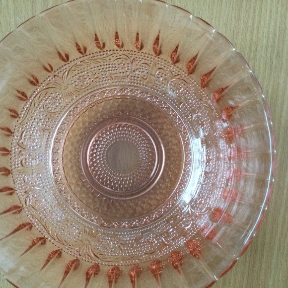 Vintage KIG Indonesia Trellis Pink Glass Bowl flower diamond ribbed beautiful - Picture 3 of 5